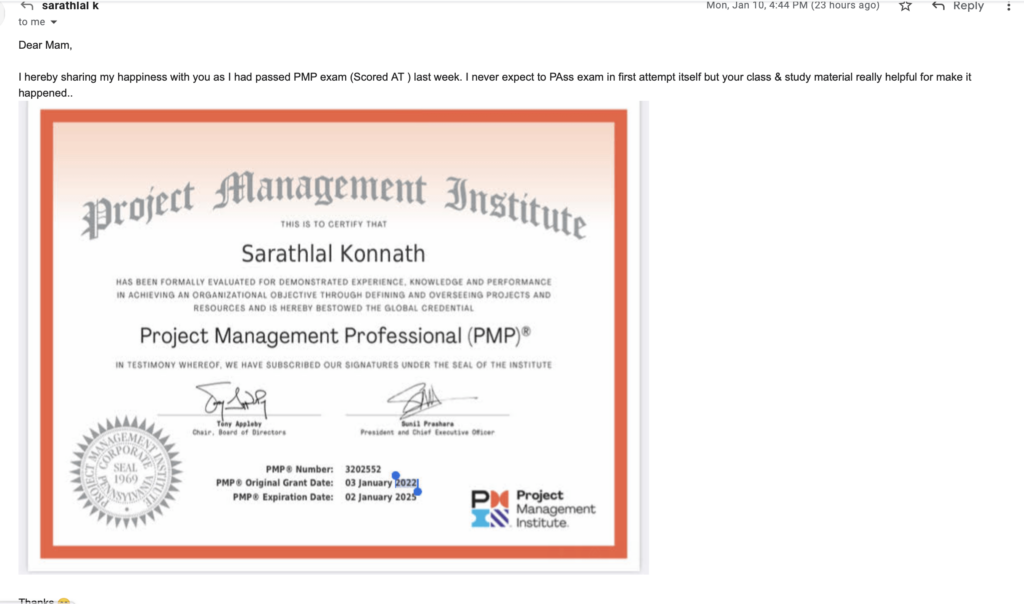 Congratulations Sharath - You Are A Pmp 1 Screen Shot 2022 01 11 at 3.53.44 PM