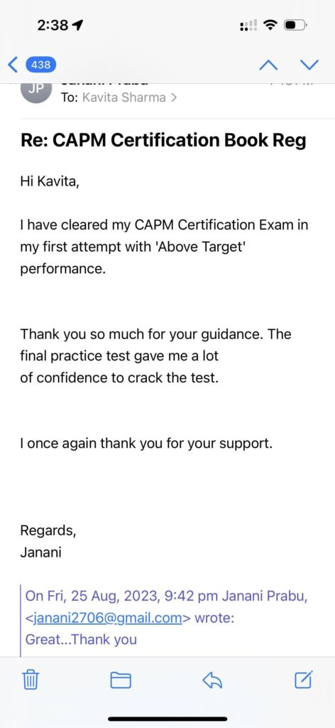 Congratulations On Your Capm Success, Janani 1 Janani CAPM