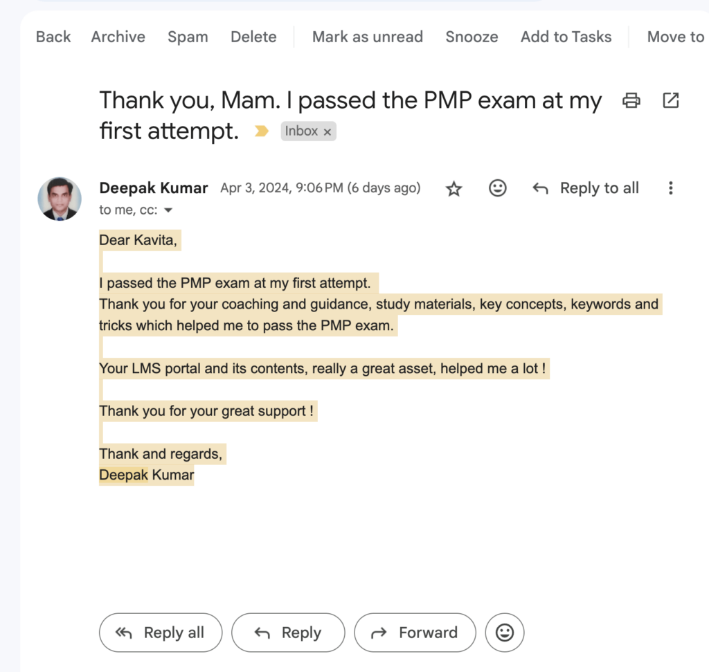 Deepak Kumar Passes Pmp On First Try! 1 Deepak Passed PMP