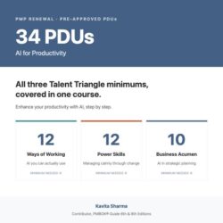 34 PDU | AI FOR PRODUCTIVITY | PMP RENEW All three Talent Triangle minimums in one course. Enhance your productivity with AI, step by step. by Kavita Sharma